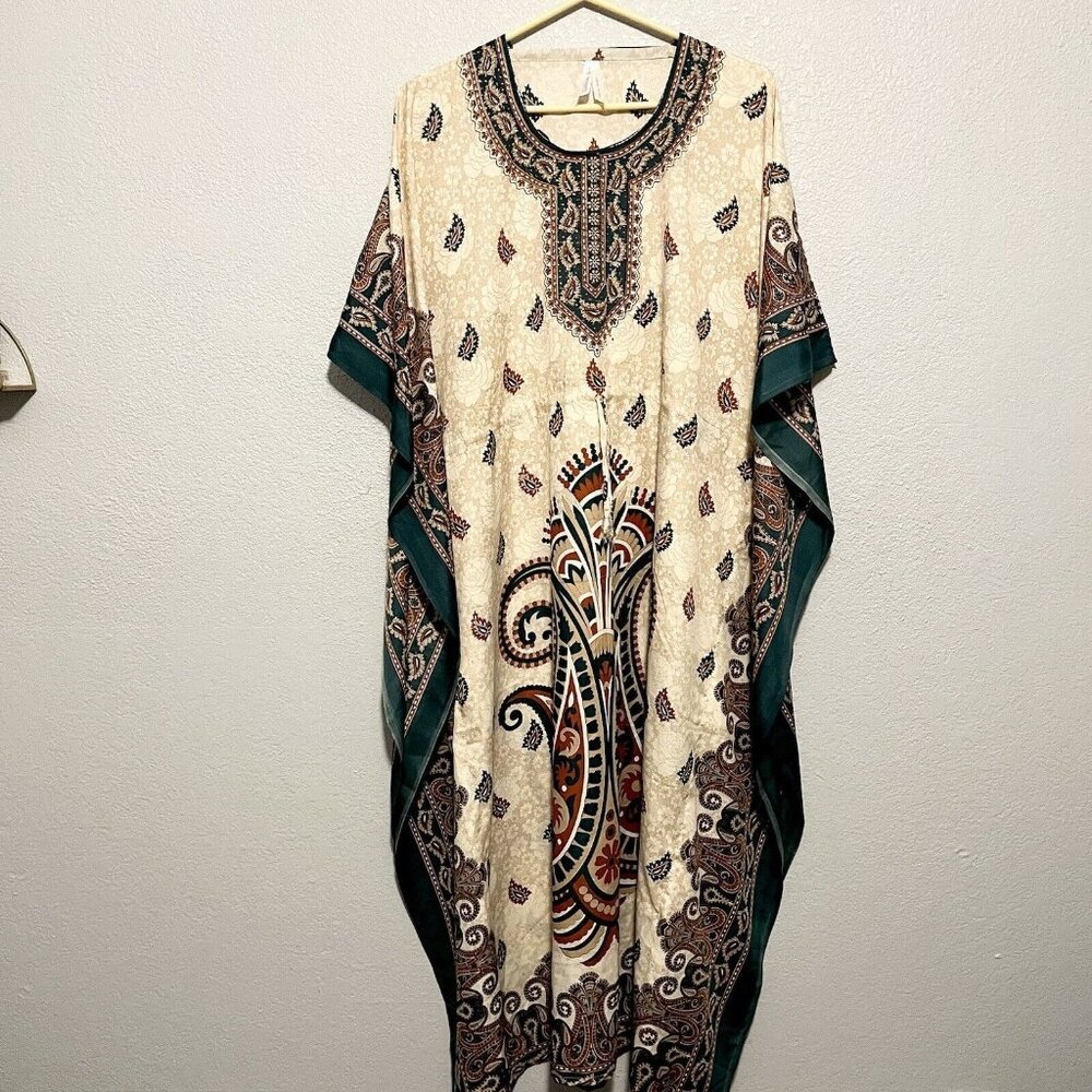 California Breeze Free Size Maxi Paisley Print Drawstring Kaftan